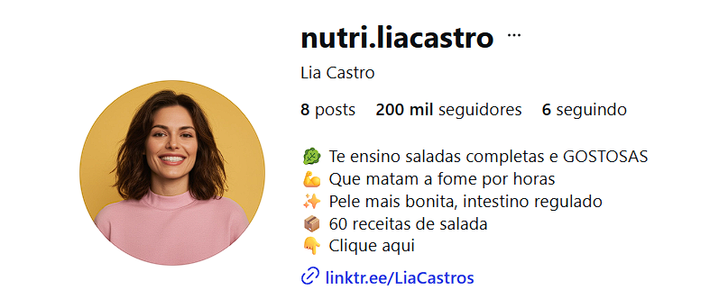 Perfil de Lia Castro no Instagram com 200 mil seguidores